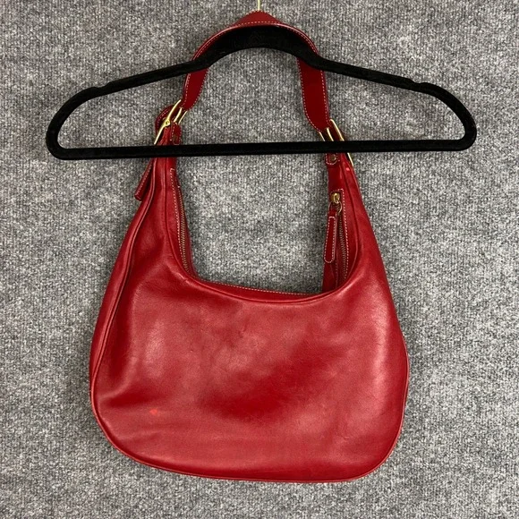 Vintage Coach 9591 Red Leather Hobo Shoulder Bag Purse Gold Hardware - Picture 2 of 10